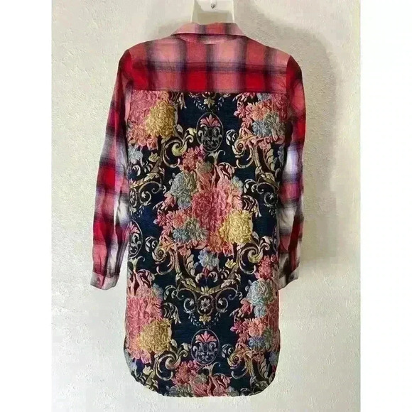 Soft Surroundings Pastiche Plaid Boho Tapestry Pockets Tunic Shirt Dress XS - Picture 7 of 11